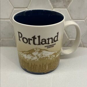Starbucks Collector Series 2009 Portland Oregon Mug Coffee Tea 16 oz. cream blue